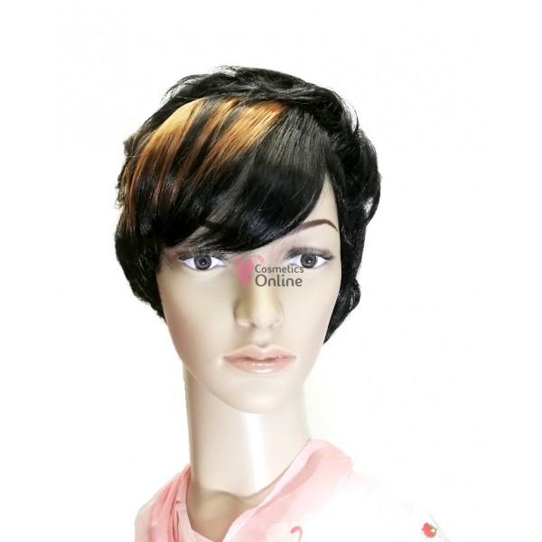 Peruca din fibra sintetica PB009 par scurt drept Brunet cu suvite Blond Auriu